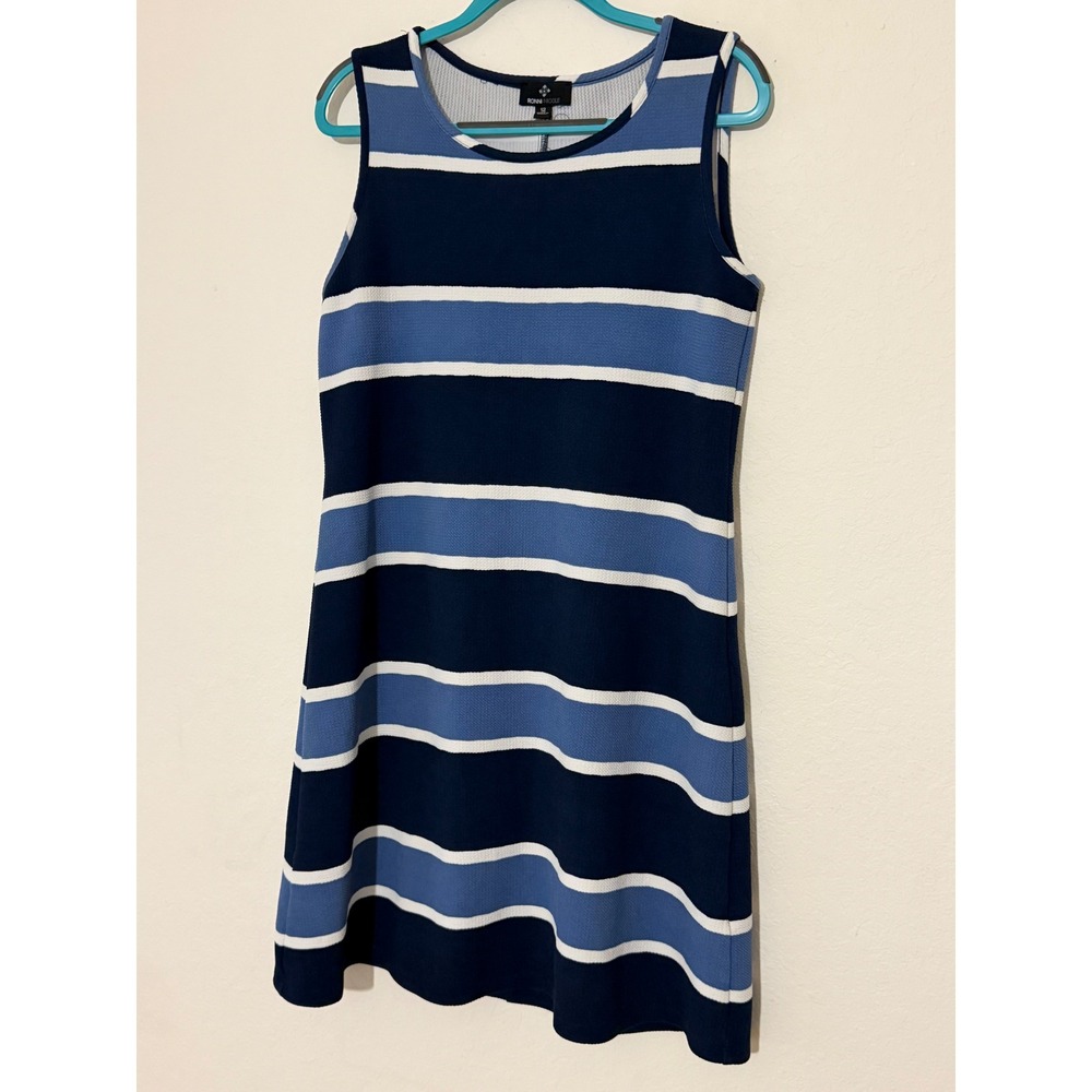 Ronni Nicole Navy Blue White Striped Sleeveless Shift Dress Size 12 V210457